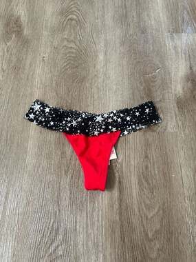 Victoria's Secret PINK Red Thong with Black Star Lace Trim Waistband
